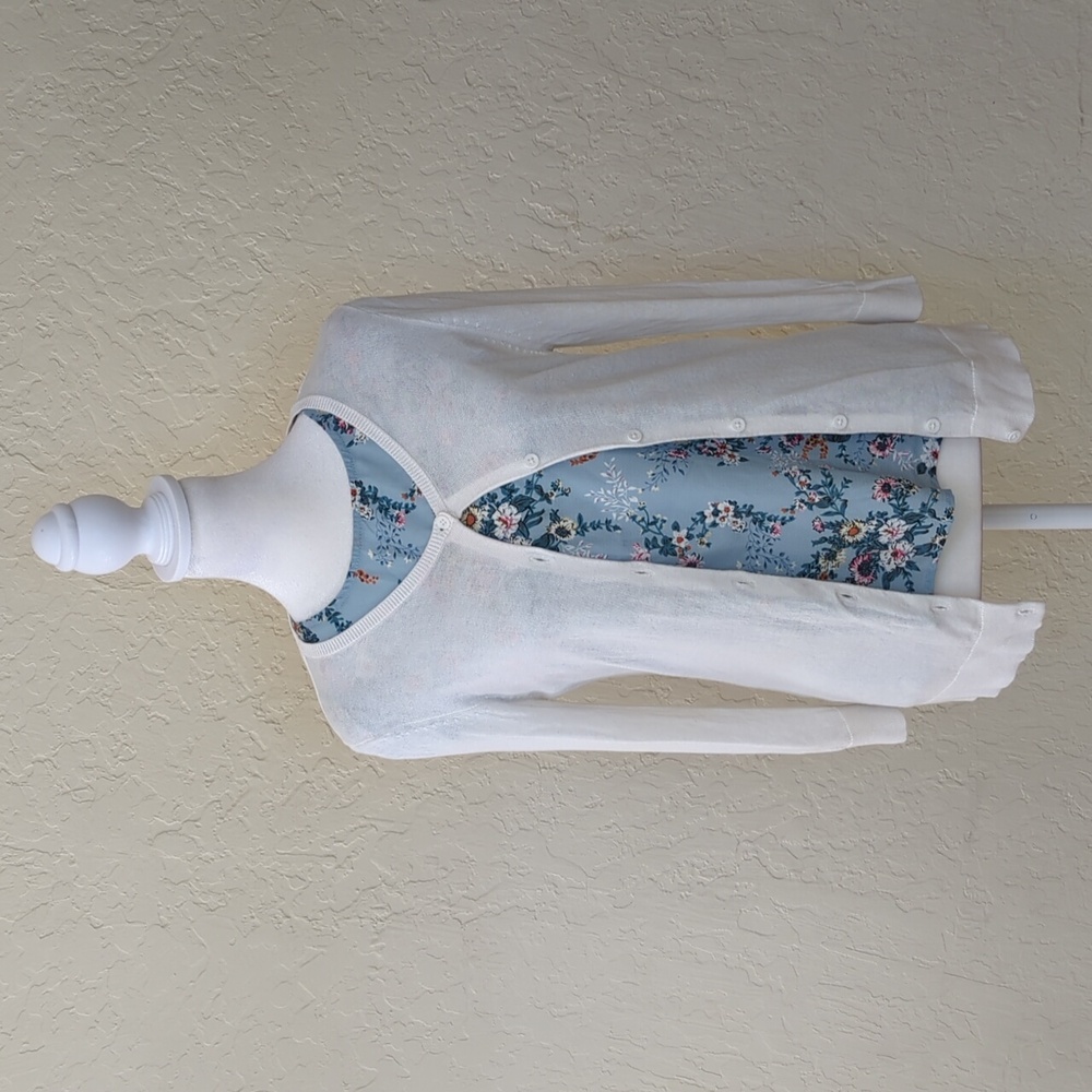 Old Navy White Button Down Cardigan Sweater & SHEIN Blue Top Bundle Size XS
